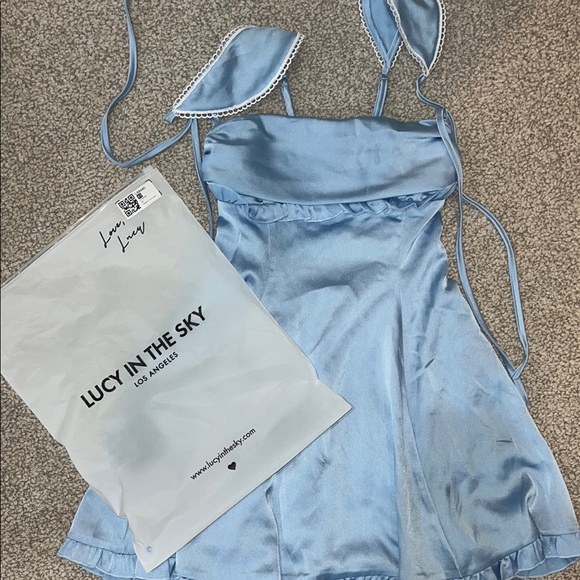 Lucy in the Sky Satin Cap Sleeve Dress in Blue - Picture 2 of 3